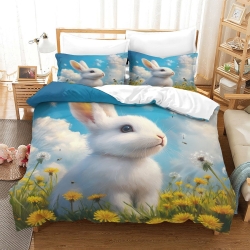Lapin Housse de Couette Imprimée 3D Douce 3 Pièces Literie Garçons Filles