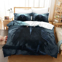 Corbeau Housse de Couette Imprimée 3D Douce 3 Pièces Literie Garçons Filles