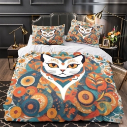 Chat Housse de Couette Imprimée 3D Douce 3 Pièces Literie Garçons Filles