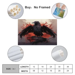 Corbeau Peinture sur toile sans cadre, impressions posters art mural pour déco maison chambre bureau