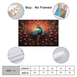 Paon Peinture sur toile sans cadre, impressions posters art mural pour déco maison chambre bureau