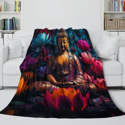 Bouddha Plaid en Polaire Imprimé 3D Couverture Douce Confortable pour Canapé Lit Bureau