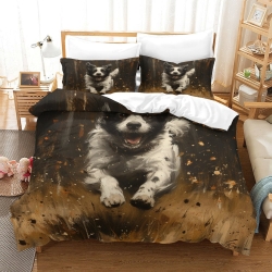 Border Collie Housse de Couette Imprimée 3D Douce 3 Pièces Literie Garçons Filles