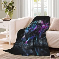 Lion Plaid en Polaire Imprimé 3D Couverture Douce Confortable pour Canapé Lit Bureau