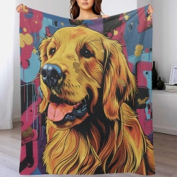 Golden Retriever Plaid en Polaire Imprimé 3D Couverture Douce Confortable pour Canapé Lit Bureau