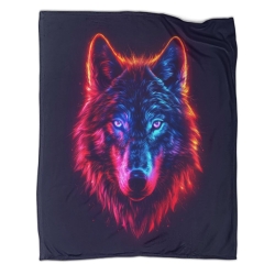 Loup Plaid en Polaire Imprimé 3D Couverture Douce Confortable pour Canapé Lit Bureau