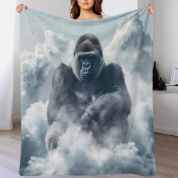 Gorila Manta de Forro Polar Impresa en 3D Suave y Acogedora para Sofá Cama Oficina