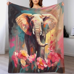 Éléphant Plaid en Polaire Imprimé 3D Couverture Douce Confortable pour Canapé Lit Bureau