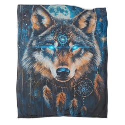 Loup Plaid en Polaire Imprimé 3D Couverture Douce Confortable pour Canapé Lit Bureau