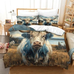 Vache des Highlands Housse de Couette Imprimée 3D Douce 3 Pièces Literie Garçons Filles