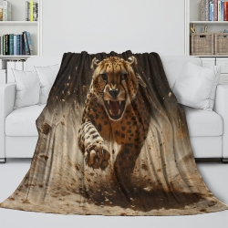 Léopard Plaid en Polaire Imprimé 3D Couverture Douce Confortable pour Canapé Lit Bureau