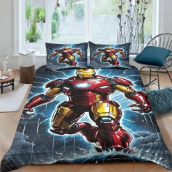 Avengers Iron Man Copripiumino Stampato 3D Morbido 3 Pezzi Biancheria da Letto per Ragazzi Ragazze