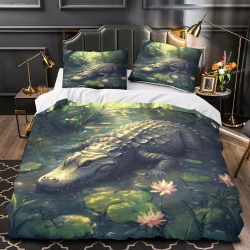 Crocodile Housse de Couette Imprimée 3D Douce 3 Pièces Literie Garçons Filles