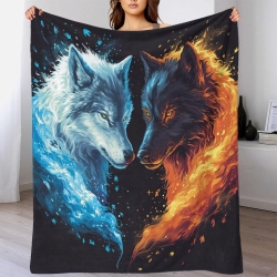 Loup Plaid en Polaire Imprimé 3D Couverture Douce Confortable pour Canapé Lit Bureau