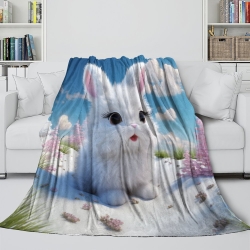 Lapin Petit lapin Plaid en Polaire Imprimé 3D Couverture Douce Confortable pour Canapé Lit Bureau