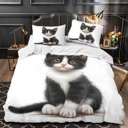 Chat Housse de Couette Imprimée 3D Douce 3 Pièces Literie Garçons Filles
