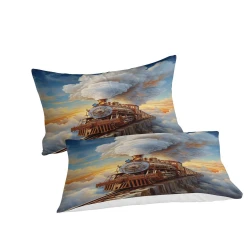 Train à vapeur Housse de Couette Imprimée 3D Douce 3 Pièces Literie Garçons Filles