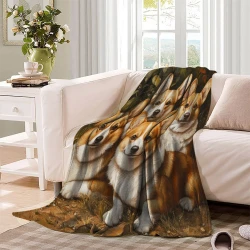 Corgi Plaid en Polaire Imprimé 3D Couverture Douce Confortable pour Canapé Lit Bureau