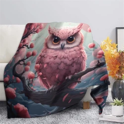 Hibou Plaid en Polaire Imprimé 3D Couverture Douce Confortable pour Canapé Lit Bureau