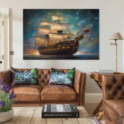 Velero Pintura en lienzo sin marco, impresiones de pósters arte pared para decoración hogar dormitorio oficina