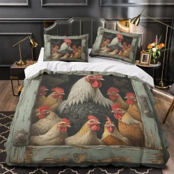 Coq Housse de Couette Imprimée 3D Douce 3 Pièces Literie Garçons Filles
