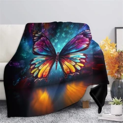Papillon Plaid en Polaire Imprimé 3D Couverture Douce Confortable pour Canapé Lit Bureau