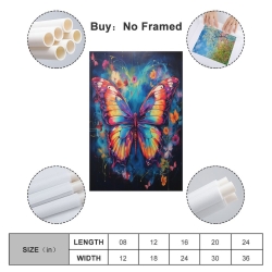Papillon Peinture sur toile sans cadre, impressions posters art mural pour déco maison chambre bureau