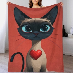Siamese Chat Plaid en Polaire Imprimé 3D Couverture Douce Confortable pour Canapé Lit Bureau