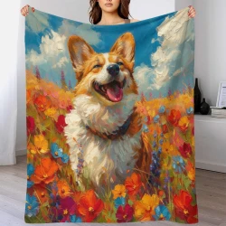 Corgi Coperta in Pile Stampata 3D Morbida e Confortevole per Divano Letto Ufficio