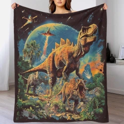 Dinosaure Plaid en Polaire Imprimé 3D Couverture Douce Confortable pour Canapé Lit Bureau