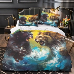 Lion Housse de Couette Imprimée 3D Douce 3 Pièces Literie Garçons Filles