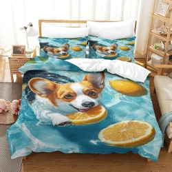 Corgi Housse de Couette Imprimée 3D Douce 3 Pièces Literie Garçons Filles