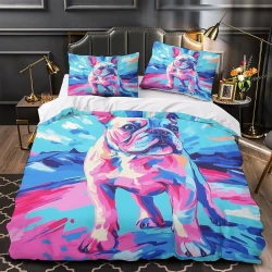 Bouledogue français Housse de Couette Imprimée 3D Douce 3 Pièces Literie Garçons Filles