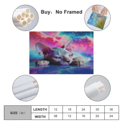 Hairless Chat Peinture sur toile sans cadre, impressions posters art mural pour déco maison chambre bureau