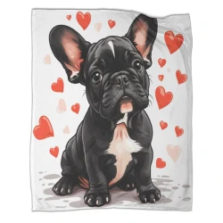 French Bouledogue Plaid en Polaire Imprimé 3D Couverture Douce Confortable pour Canapé Lit Bureau