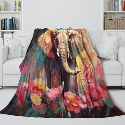 Éléphant Plaid en Polaire Imprimé 3D Couverture Douce Confortable pour Canapé Lit Bureau