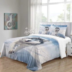 Husky Housse de Couette Imprimée 3D Douce 3 Pièces Literie Garçons Filles