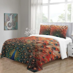 Paon Housse de Couette Imprimée 3D Douce 3 Pièces Literie Garçons Filles