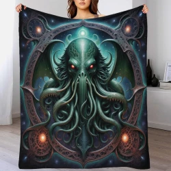 Mythe de l'horreur Cthulhu Plaid en Polaire Imprimé 3D Couverture Douce Confortable pour Canapé Lit Bureau