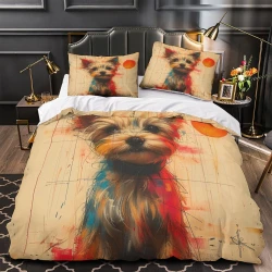 Yorkshire Terrier Housse de Couette Imprimée 3D Douce 3 Pièces Literie Garçons Filles