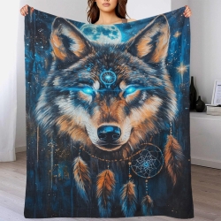 Loup Plaid en Polaire Imprimé 3D Couverture Douce Confortable pour Canapé Lit Bureau