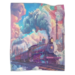 Train à vapeur Plaid en Polaire Imprimé 3D Couverture Douce Confortable pour Canapé Lit Bureau