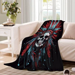 Crâne Plaid en Polaire Imprimé 3D Couverture Douce Confortable pour Canapé Lit Bureau
