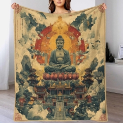 Bouddha Plaid en Polaire Imprimé 3D Couverture Douce Confortable pour Canapé Lit Bureau