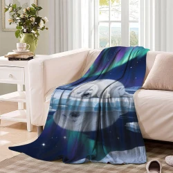 Phoque Plaid en Polaire Imprimé 3D Couverture Douce Confortable pour Canapé Lit Bureau