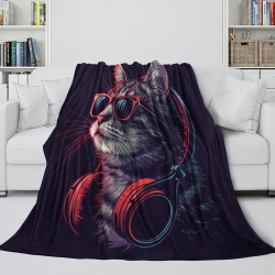 Chat Plaid en Polaire Imprimé 3D Couverture Douce Confortable pour Canapé Lit Bureau