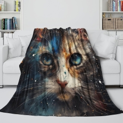 Chat Plaid en Polaire Imprimé 3D Couverture Douce Confortable pour Canapé Lit Bureau