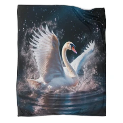 Cygne Plaid en Polaire Imprimé 3D Couverture Douce Confortable pour Canapé Lit Bureau
