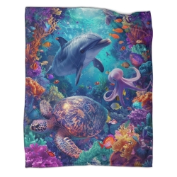 Tortue de mer Plaid en Polaire Imprimé 3D Couverture Douce Confortable pour Canapé Lit Bureau