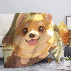 Corgi Plaid en Polaire Imprimé 3D Couverture Douce Confortable pour Canapé Lit Bureau